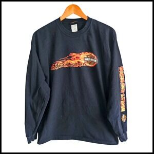 Harley-Davidson Long Sleeve T-Shirt Flame Graphic‎ Biker Tee L